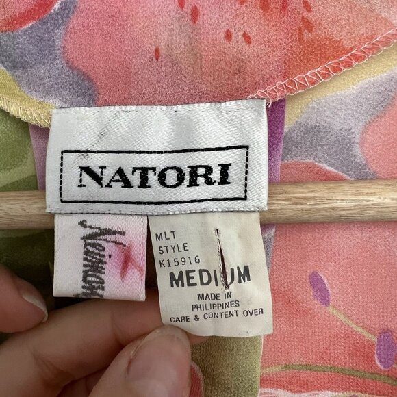 NATORI Vintage Sz MEDIUM short Robe Neiman Marcus 80s 90s floral Multicolor - Picture 2 of 8